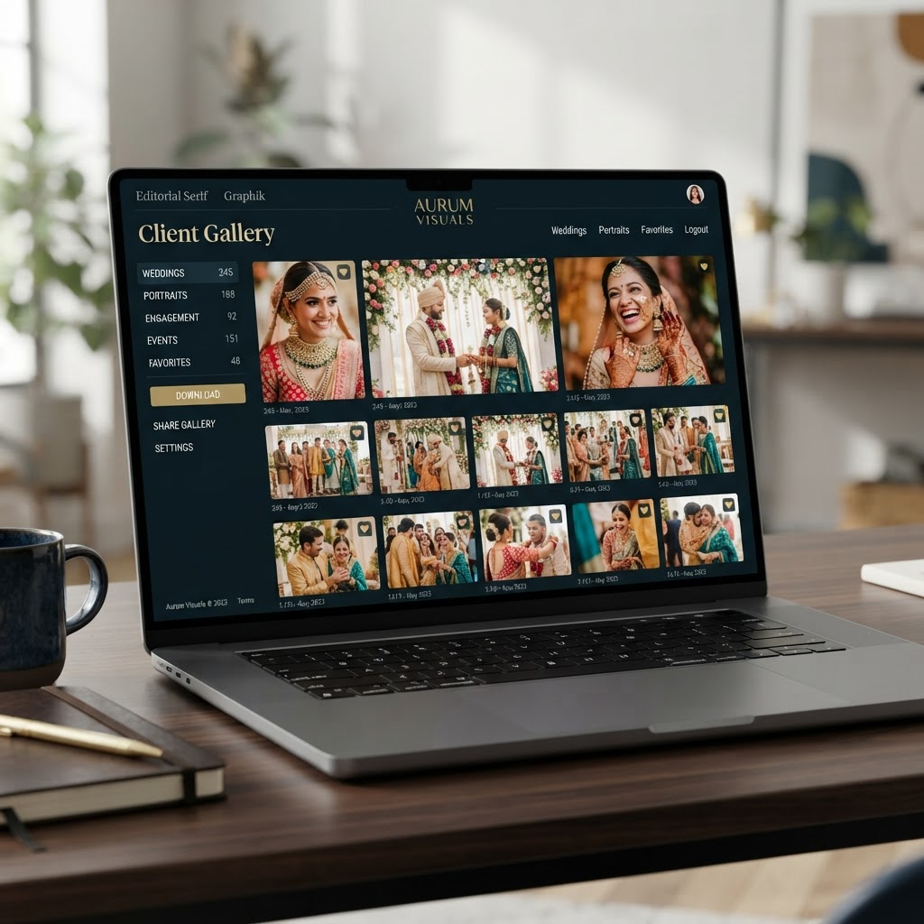 Fotozutech client gallery on a laptop